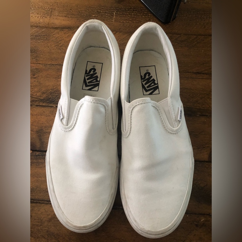 Vans white slip ons